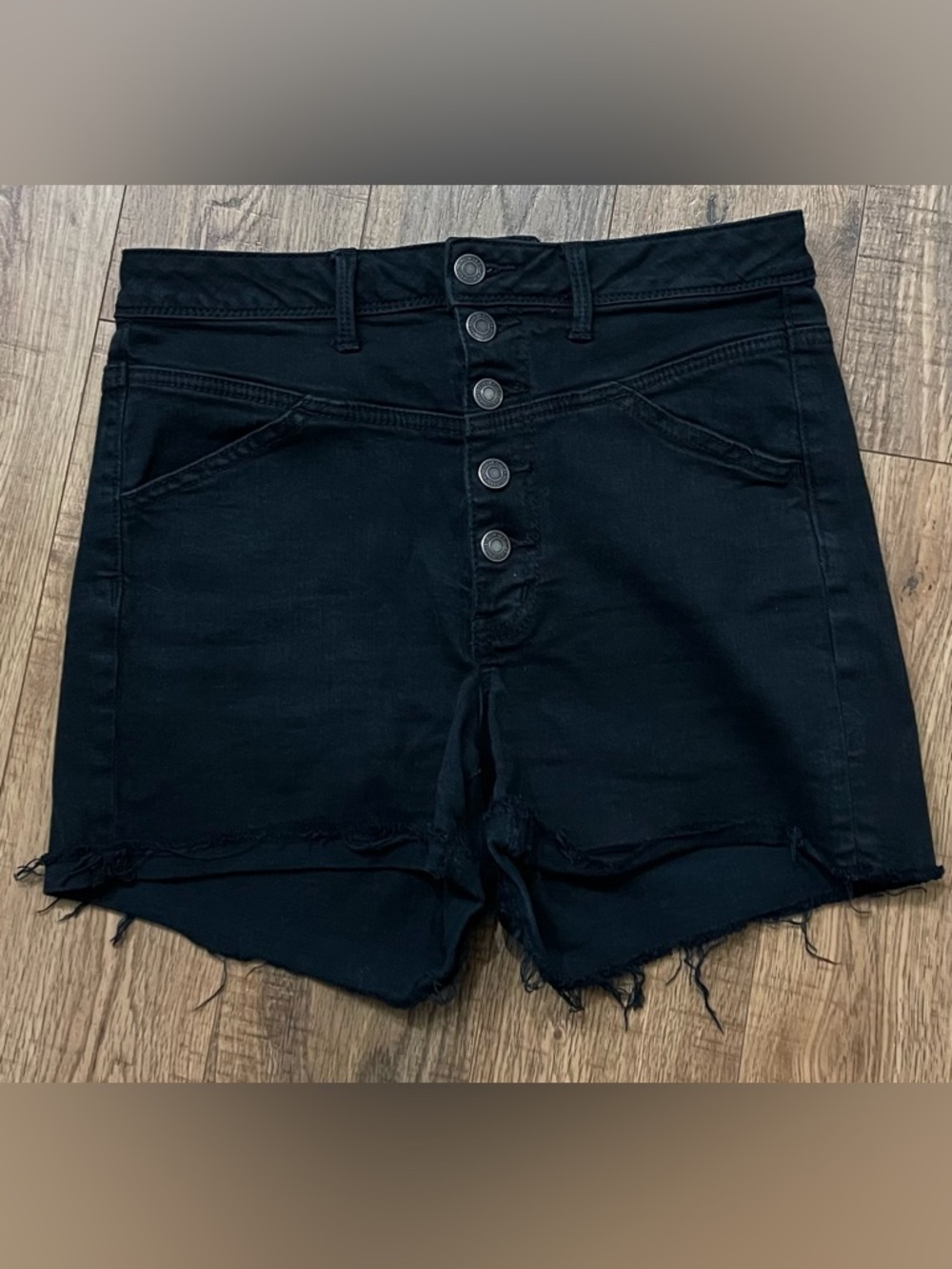American Eagle Outfitters Super Stretch Black High-Rise Button-Front Jean Shorts